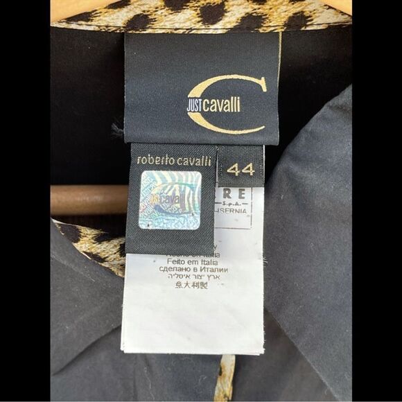 Just Cavalli Black Cotton Shirt With Leopard Pattern Trimming Size 44/8 - Picture 8 of 16